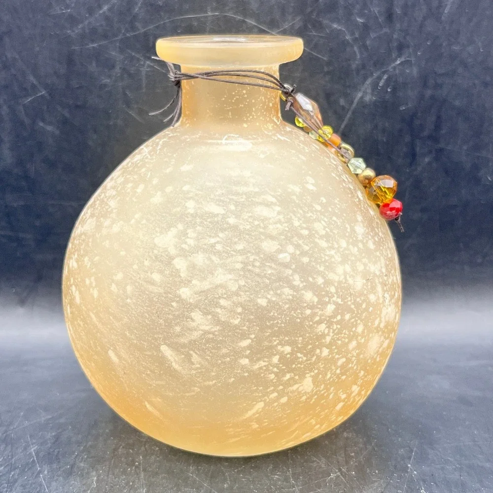 Frosted Amber Speckled Glass Bud Vase Harmony‎ Beaded Charm Boho Decor 4